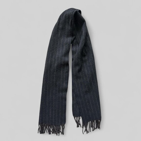 Pronto Uomo Scarf Mens Black Tan Pinstripe 100 Percent Wool Winter Warm Soft - Picture 1 of 3